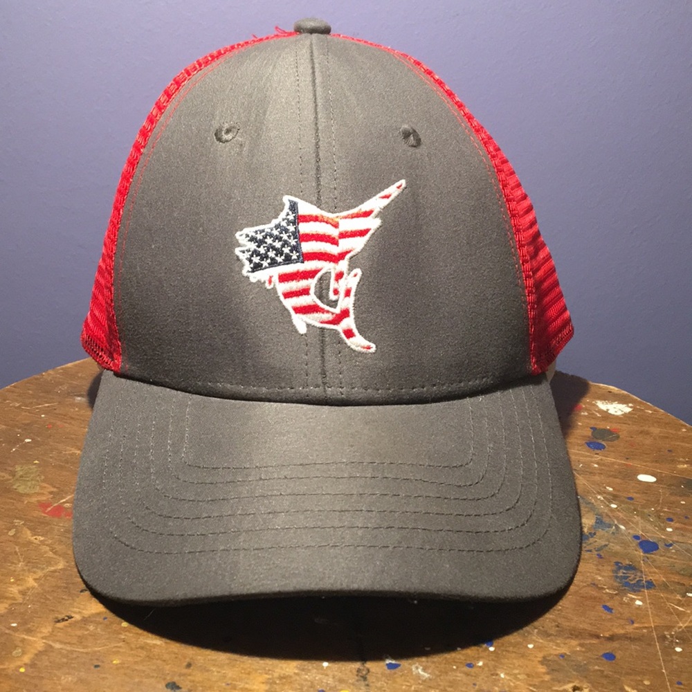 Heybo fishing hat SnapBack mesh back 6 panel patriotic USA flag swordfish cap